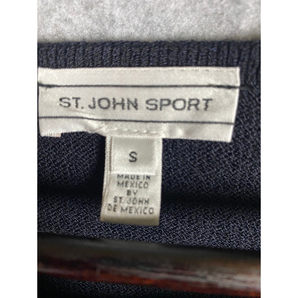 St. John Sport Navy Blue Wool Blend Knit Pleated Drop Waist Dress Small - Picture 5 of 9
